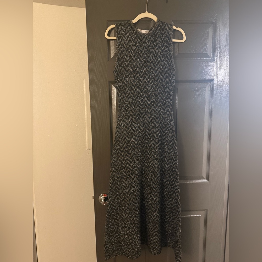 Elegant Black and Gray Chevron Dress